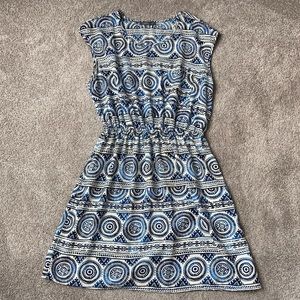 Blue and white Soprano dress with swoop neck and cinched waist - size M